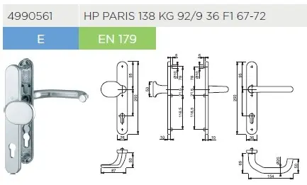 3 Nouzové sady klik dle EN179 HP PARIS WINKHAUS